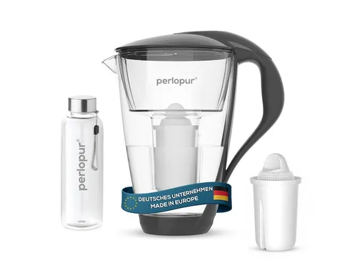 PearlCo Wasserfilter Glas anthrazit inkl. 1 Universal Kartusche & Glasflasche
