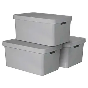 Curver 240659 INFINITY Kunststoffbox 3er Set - Aufbewahrungsboxen aus strapazierfähigem Kunststoff, ideal für die modulare Organisation in jedem Raum. Mit Deckel und Tragegriffen für staubfreie Aufbewahrung und einfachen Transport.