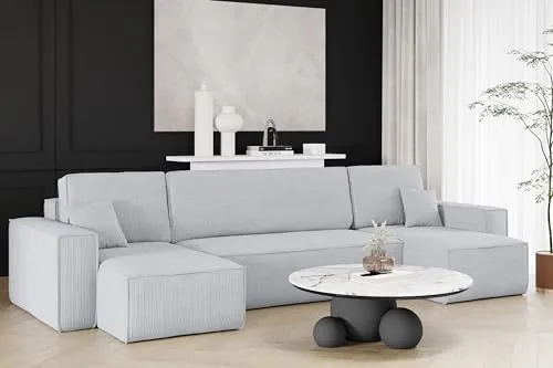 Kaiser Möbel Ecksofa mit Schlaffunktion und Bettkasten - Sofas & Couches - Modernes Design mit praktischer Schlaffunktion, verwandelt sich in ein bequemes Bett (200x120 cm) und ist aus hochwertigem, abriebfestem Cord gefertigt.