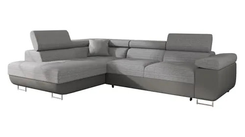 Mirjan24 Ecksofa Torezio mit Schlaffunktion - Ecksofa mit Bettkasten und einstellbaren Kopfstützen, ideal für Wohnzimmer. Schlaffläche von 198 x 125 cm für komfortable Nächte.