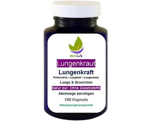 LUNGENKRAUT 180 Kapseln - Natürliche Unterstützung für Lunge & Atemwege - Pflanzliche Ergänzungsmittel zur Förderung der gesunden Lungenfunktion. 100% naturrein, ohne Zusatzstoffe. Ideal für Raucher und bei Feinstaub, unterstützt tiefes Durchatmen.