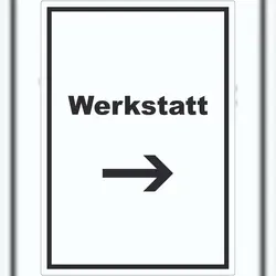 HB-Druck Werkstatt Aufkleber mit Text Richtungspfeil rechts Handwerk Reparatur hochkant A5 (148x210mm)