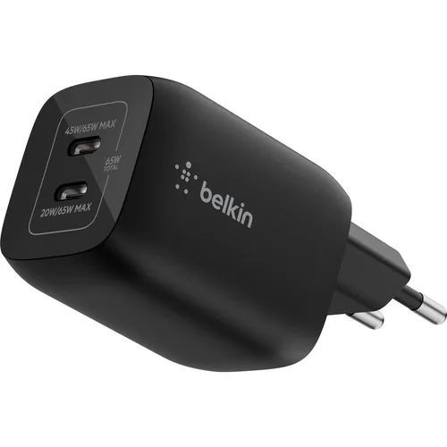 Belkin Gaming USB-C Ladegerät 65 Watt, GaN schwarz ENA007kqBK (65 W, 2 Ports) (ENA007KQBK)