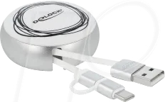 DELOCK 85821 - Sync+Charge, USB A -> micro-B + USB C, 0,92m, aufroll, silber
