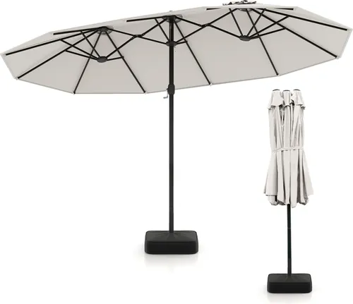 COSTWAY Doppelsonnenschirm 443x265cm mit Ständer & Kurbel , Sonnenschirm Groß XXL UPF 50+, Gartenschirm Terrassenschirm, Marktschirm Beige