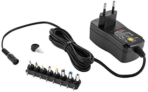 Poppstar Universal Netzteil 3/4,5/5 / 6/7,5/9 / 12 V 1.5A (1500mA) und 8 Adapter-Stecker, LED, Stromkabel 150cm