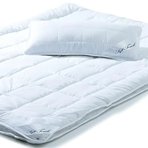 aqua-textil Soft Touch Bettdecke Set mit Kopfkissen - Bettdecken Set aus 100% Polyester, kochfest und trocknergeeignet, ideal für ganzjährige Nutzung mit seidig weichem Griff und Oeko-Tex Standard 100.