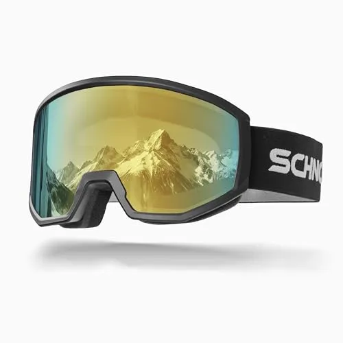 SCHNORR Skibrille Luchs Gold S3 | Full REVO, Anti-Fog, UV400, 45 mm Band Skibrille Männer, Ski Brille Frauen, Snowboardbrille, schlechtes Wetter, Schibrille, Skiing Goggles