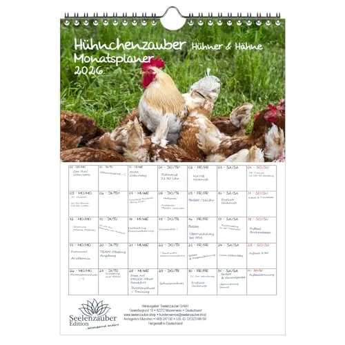 Hünchenzauber Hühner und Hähne Planer DIN A4 Kalender für 2026 Vogel - Seelenzauber