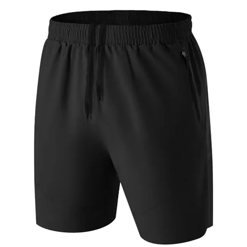 HMIYA Herren Sport Shorts Kurze Hose Schnell Trocknend Sporthose Leicht mit Reißverschlusstasche(Schwarz,EU-XL/US-L)