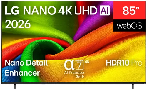 LG 85NU850B6LA LED-Fernseher 4K Ultra HD Smart-TV - Erlebe lebendige Farben und klare Details mit dem 85 Zoll 4K Nano UHD Display. Intelligente Bildoptimierung und flüssiges Gaming sorgen für ein herausragendes Seherlebnis. Modernes Design passt perfekt in jedes Wohnzimmer.