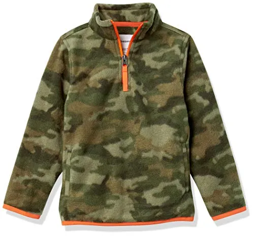 Amazon Essentials Jungen Fleecejacke mit Viertelreißverschluss, Grün Camouflagedesign, 4 Jahre