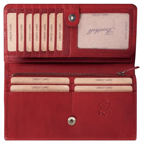 Benthill Geldbörse Damen - Echt Leder RFID Portemonnaie - Geldbörsen aus echtem Rindsleder mit RFID-Schutz, 12 Kartenfächern und praktischem Münzfach mit Reißverschluss für optimale Sicherheit und Ordnung.