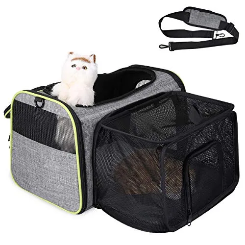 TAMOWA Transportbox Katze Transportbox Hund Faltbare Hundetragetasche, Faltbare Katzentragetasche mit Schultergurt, Transporttasche von Haustiere Hund & Katze im Auto oder in der Flugzeug, Grau
