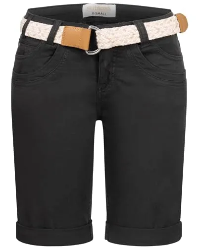 Stitch & Soul Damen Short Bermuda Kurze Hose Sommer Chino Stoff Hose mit Gürtel, Hosengröße:S / 36, Farbe:anthrazit grau