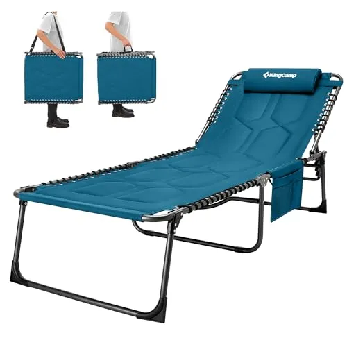 KingCamp Übergroße Sonnenliege Klappbar 5-Fach Verstellbar Gartenliege Liegestuhl Dreibeinliege Liege Campingliege mit Kopfkissen und Seitentasche bis 200 kg für Garten Urlaub Strand Pool 200 x 68 cm