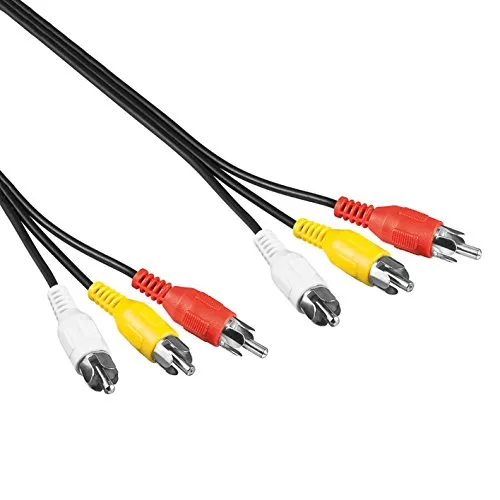 Composite Audio Video Kabel | 2 m | 3X Cinch Stecker auf 3X Cinch Stecker | Dreifach Anschlussstecker Rot Weiß Gelb | Stereo Verbindungskabel farbig Chinch RCA | Schwarz | 2,0 Meter