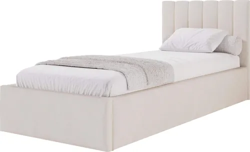 Moebelpaket Bett 90x200 cm, Bett Azurro S04, Polsterbett mit Stauraum, Modern Einzelbett mit Einem Metallrahmen Beige