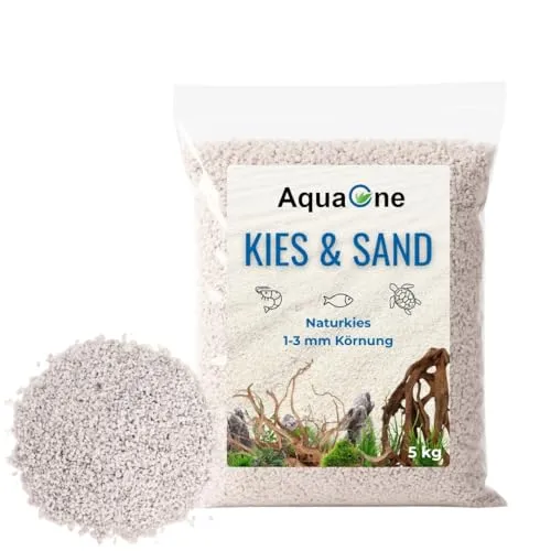 AquaOne Aquarium Kies Sand 5 kg I Bodengrund hell schwarz bunt fein mittel grob I Aquariumkies Premium Qualität I Quarzsand Aquariumkies Deko Aquascaping Körnung (hell 1-3mm)