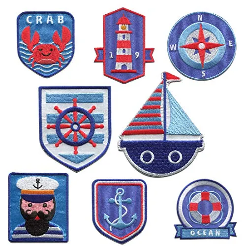 Catch the Patch Küste Set 8 Stück - (Größe: verschiedene Größen) Aufnäher, Bügelbilder, Aufbügler, Applikationen, Patches, Sticker zum Aufbügeln oder Aufnähen – für Kleidung, Taschen, Jacken