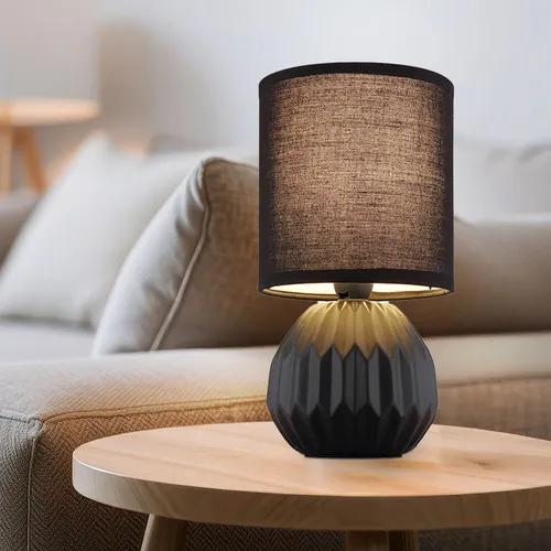 Tischlampe Tischleuchte Beistelllampe Keramik Textil Wohnzimmerlampe H 23 cm