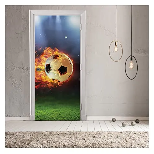 Türtapete Selbstklebend Kinderzimmer Fussball - 91x211 cm - Tapeten für Kinderzimmer, selbstklebend und UV-beständig, kinderleichte Montage für einen einzigartigen Look im Jugendzimmer.