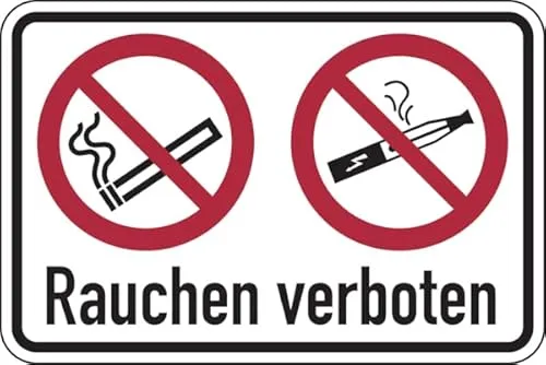 Dreifke® Aufkleber Verbotsschild, Kombischild, Zigarette/E-Zigarette, Rauchen verboten, praxisbewährt Folie selbstklebend 150x100mm