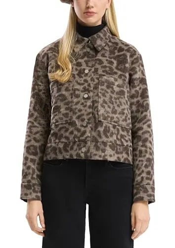 QS Jacke aus Wollmix mit Leo-Print - Hellbraun M - Funktionsjacke mit stylischem Leo-Print, ideal für trendbewusste Outfits, ausgestattet mit einem komfortablen Loose Fit und einem taftgefütterten Innenleben.