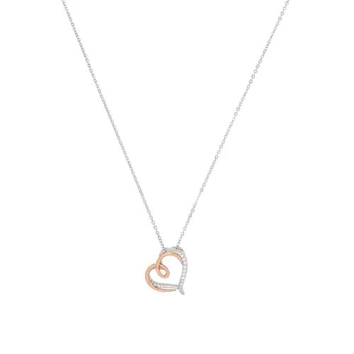 Amor Damen-Kette mit Herz-Anhänger - Ketten für Damen aus 925 Sterling Silber, 45 cm lang, mit funkelnden Zirkonia-Steinen und teil-rosévergoldet – perfekt für besondere Anlässe.