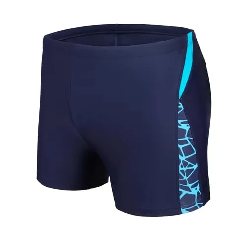 AMZSPORT Herren Badehose Kurz Schwimmhose mit Tunnelzug, Marineblau L - Badeshorts für Herren mit hydrophober Beschichtung für schnelles Trocknen und chlorbeständigem Gewebe, ideal für komfortables Schwimmen.