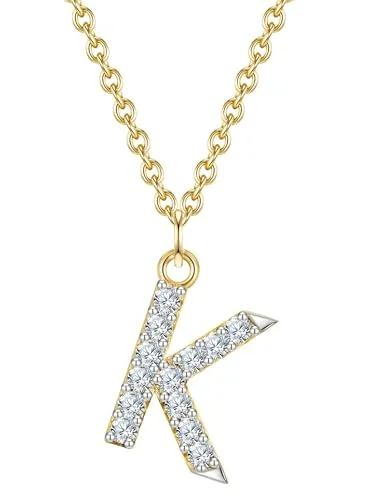 Glanzstücke München Silberkette Buchstabe K in Gelbgold - Elegante Ankerkette mit personalisierbarem Buchstaben-Anhänger K, verziert mit funkelnden Zirkoniakristallen. Ideal für Damen, die ihre persönliche Geschichte tragen möchten.