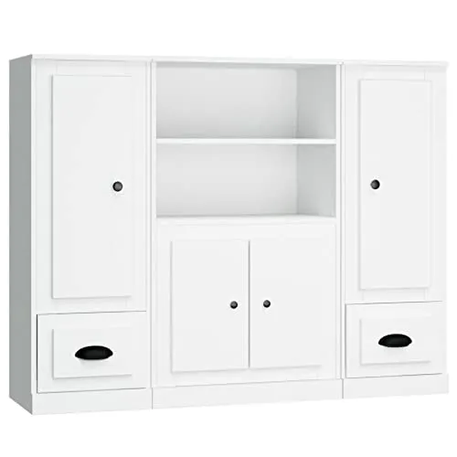 vidaXL Highboards 3 Stk. Weiß Holzwerkstoff - Kommoden mit elegantem Charme, aus langlebigem Holzwerkstoff gefertigt. Bieten viel Stauraum und verleihen deinem Zuhause mit ihrem minimalistischen Design eine zeitlose Note.