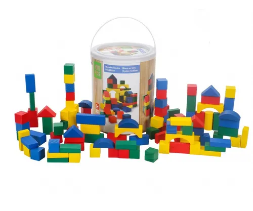 Bubble-Store 100 Stück Holzbausteine Spielbauklötze, (bunt lackierte Spiel Bauklötze), Bausteine Holzspielzeug 8 Formen