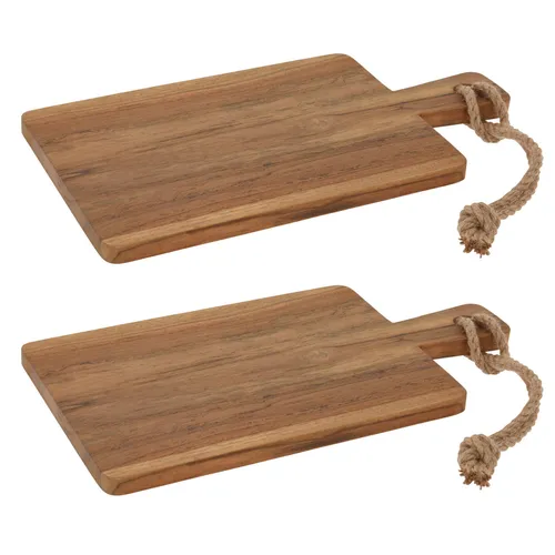 HAC24 Schneidebrett aus Teakholz - 2er Set mit Griff - Schneidebretter aus hochwertigem Teakholz, langlebig und praktisch. Maße: 34x18x1,5 cm. Ideal zum Schneiden und Hacken, mit praktischem Griff für einfache Handhabung.