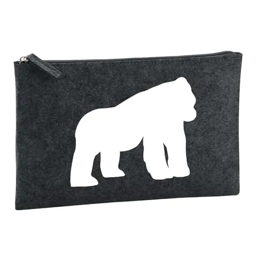 Huuraa Kulturbeutel Gorilla Silhouette Geschenk 1 Liter Filz Charcoal Kosmetiktasche Gorilla Geschenkidee