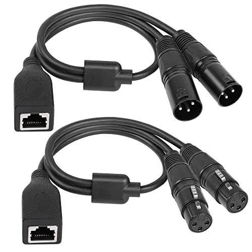 GELRHONR Dual 3 Pin XLR Stecker auf RJ45 Buchse, Adapterkabel, RJ45 Buchse auf Dual DMX 3 Pin XLR Buchse, Verlängerungskabel mit Cat5 Ethernet für DMX-CON Controller-Serie, Schwarz /1.7Ft