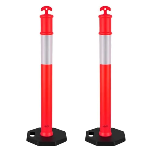 VEVOR Verkehrsleitpfosten Leitpfosten 2 Stk. (114 cm) mit beschwertem Sockel & Reflektorstreifen, robuste Leitpfosten für Baustellen, Parkplätze, Absperrpfosten zur Steuerung von Menschenmengen, rot