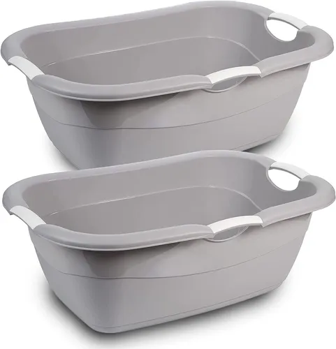 2er Set Kunststoff Wäschekorb mit Griffen 25L - Wäschekörbe in modernem Design, ideal für drinnen und draußen. Praktische Griffe erleichtern den Transport von Wäsche.