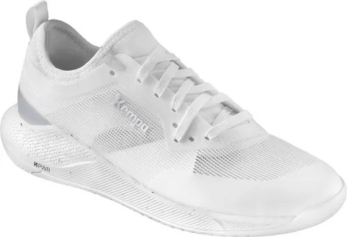 Kempa Damen Kourtfly Handball-Schuhe, weiß/Silber, 41 EU - Damen-Handballschuhe mit Michelin-Sohle für maximale Kontrolle und dynamische Bewegungen. Atmungsaktives Mesh-Obermaterial sorgt für Tragekomfort und effizienten Feuchtigkeitstransport.