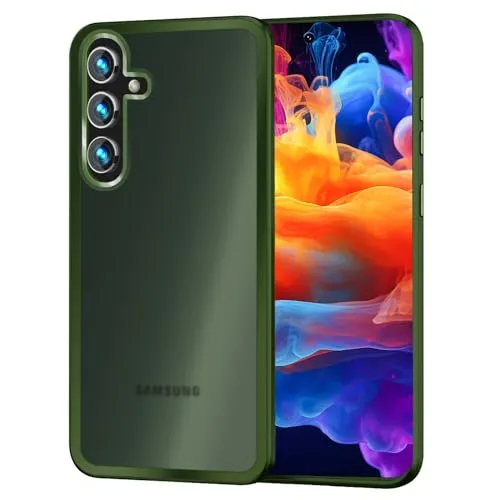 NALIA Matte Handyhülle für Samsung Galaxy S24 - Stoßfester Silikon-Rahmen & Semi-Transparent - FUZION (Anti-Fingerprint Case) - Marke aus Berlin, Farbe:Dunkel-Grün