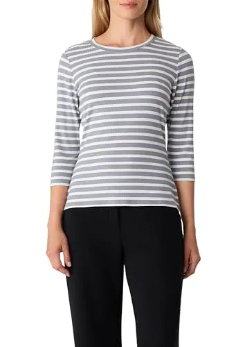 Comma Langarmshirt grau|weiß 44 EU - Elegantes Langarmshirt für Damen, aus 95% Viskose für hohen Tragekomfort und Pflegeleicht bei 30°C, ideal für den Alltag oder besondere Anlässe.