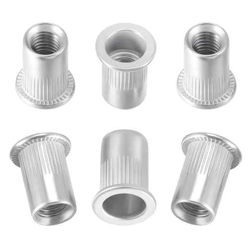 HSEMALL 50Stück Nietmuttern M6,Flachkopf Gewindenieten Blindnietmuttern Einnietmutter für Metall Kunststoff Edelstahl-Niet-Mutter-Einsatz-Nuss-Werkzeug-flacher Kopf verlegte