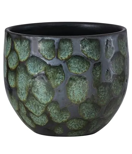 Dehner Übertopf Neyla, handgefertigter Indoor Blumentopf, Ø außen 15 cm/innen 13.4 cm, Höhe 13 cm, Keramik, grün