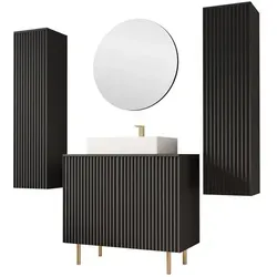 Mirjan24 Badmöbel-Set in Schwarz - Elegantes Badmöbel-Set aus Holzwerkstoff mit grifflosen Türen und modernem Design, ideal für stilvolle Badezimmer.