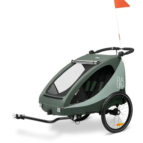 hauck Dryk Duo Plus Fahrradanhänger & Kinderwagen - 2-in-1 Fahrradanhänger und Kinderwagen für 2 Kinder mit Federung, klappbar und höhenverstellbar für maximalen Komfort und Flexibilität beim Transport.