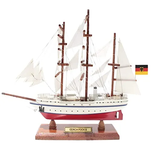 Büttner Sammler Edition Modellschiff Schiffsmodell Modellbau Holzmodell Standmodell klein zur Dekoration kein Bausatz Segelschulschiff GORCH Fock II 20cm