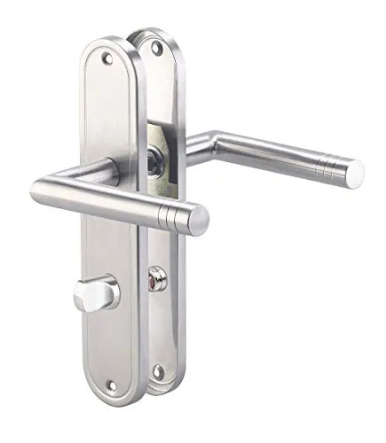 AGT Türgriffsets: Edelstahl-Türbeschlag-Set für Bad & WC, 2 Klinken, Versandrückläufer (Türbeschläge WC Langschild, Tür Garnitur, Schloss)