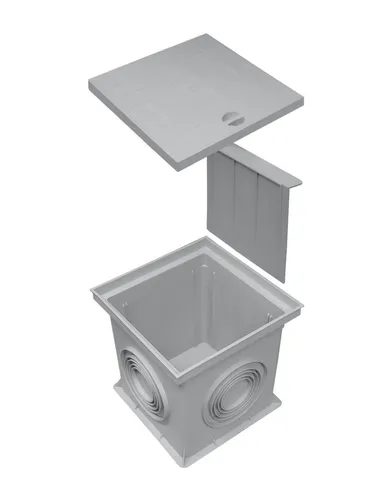 Marley Einlaufschacht 300x300mm mit Schachtdeckel und Geruchsverschluss - Praktischer Einlaufschacht aus Kunststoff für Oberflächenwasser, mit universellen Anschlussmöglichkeiten und integriertem Geruchsverschluss. Ideal für effiziente Entwässerung im Außenbereich.