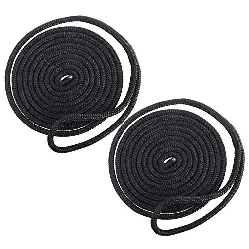 FreeTec 2tlg Bootsseil Boot Fenderleine Nylon Dockline Festmacherleine Fenderseil mit Auge 12mm Durchmesser 6m lang Schwarz