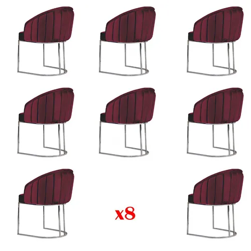 8er Set Esszimmerstühle mit Polster und Holzdesign - Modernes 8-teiliges Set von Esszimmerstühlen in Bordeaux mit robustem Edelstahlgestell. Komfortable Sitzhöhe und pflegeleichter Polsterstoff sorgen für stilvolle Akzente in Ihrem Esszimmer.